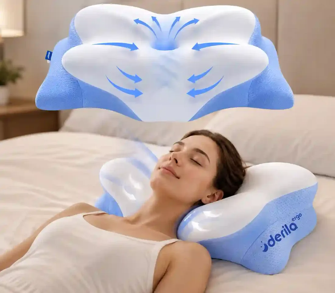 Derila Ergo contoured memory foam pillow under a sleeper in bed