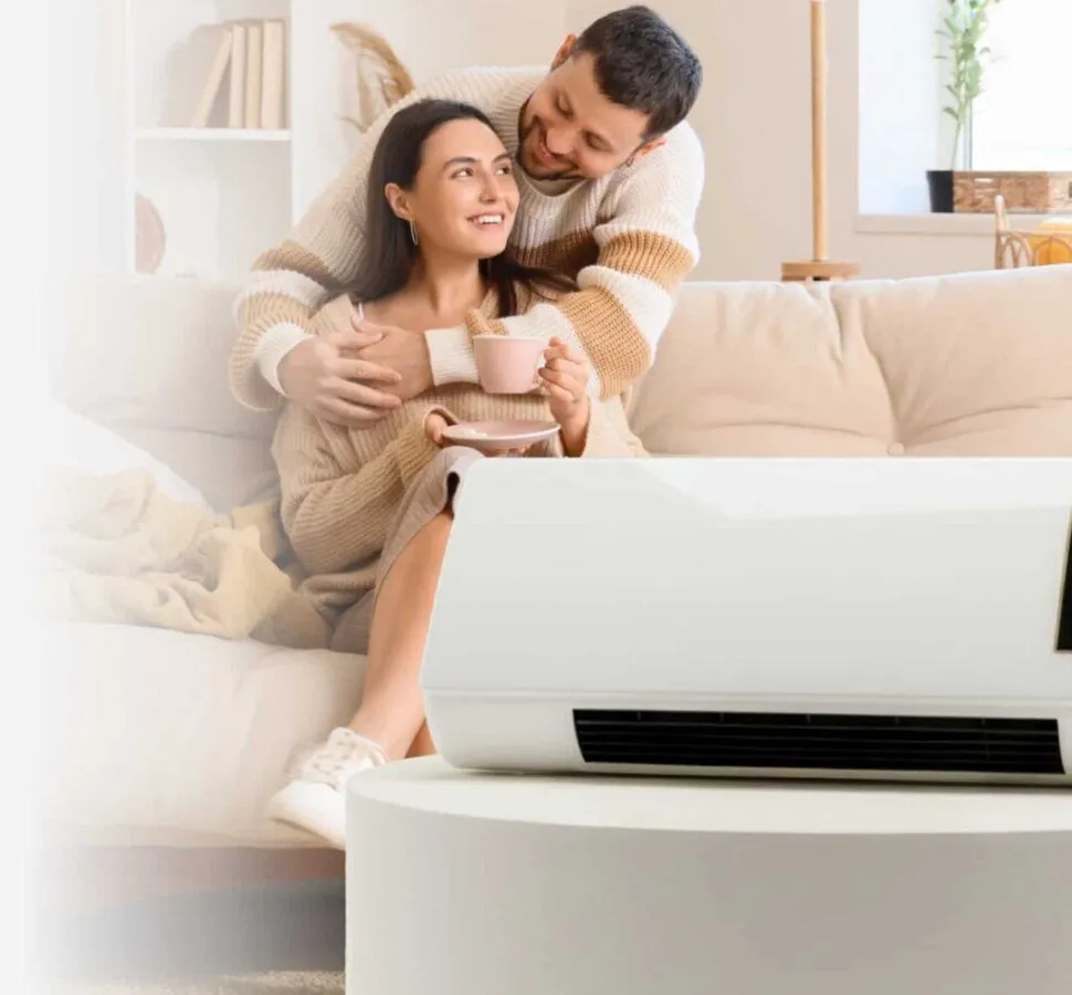 Heatoor portable heater running in a living room during testing
