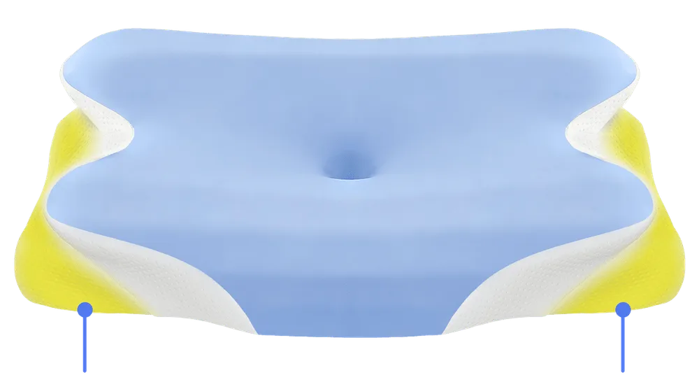Melara Pillow with the arm support area highlighted at the tips of the wings