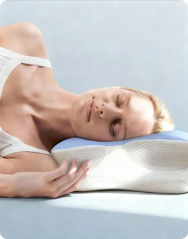Sleeper lying on their back on the Melara Pillow