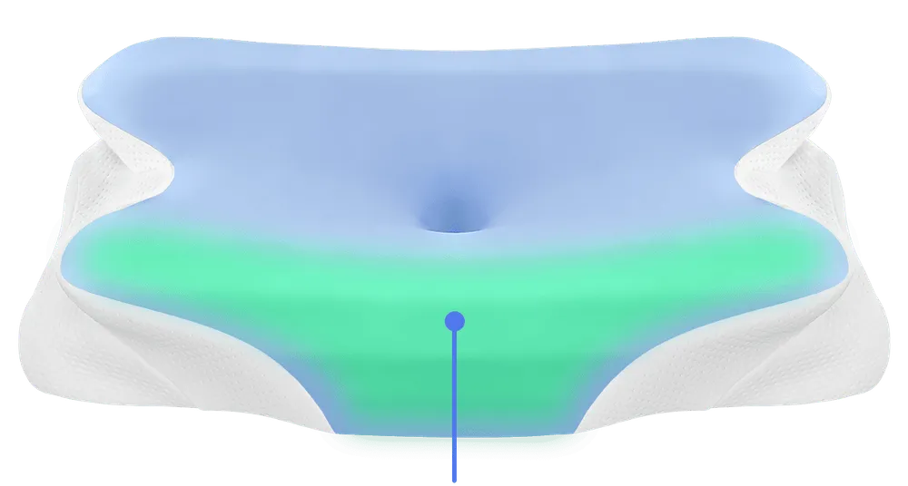 Melara Pillow with the front support wings highlighted along the edge under the neck
