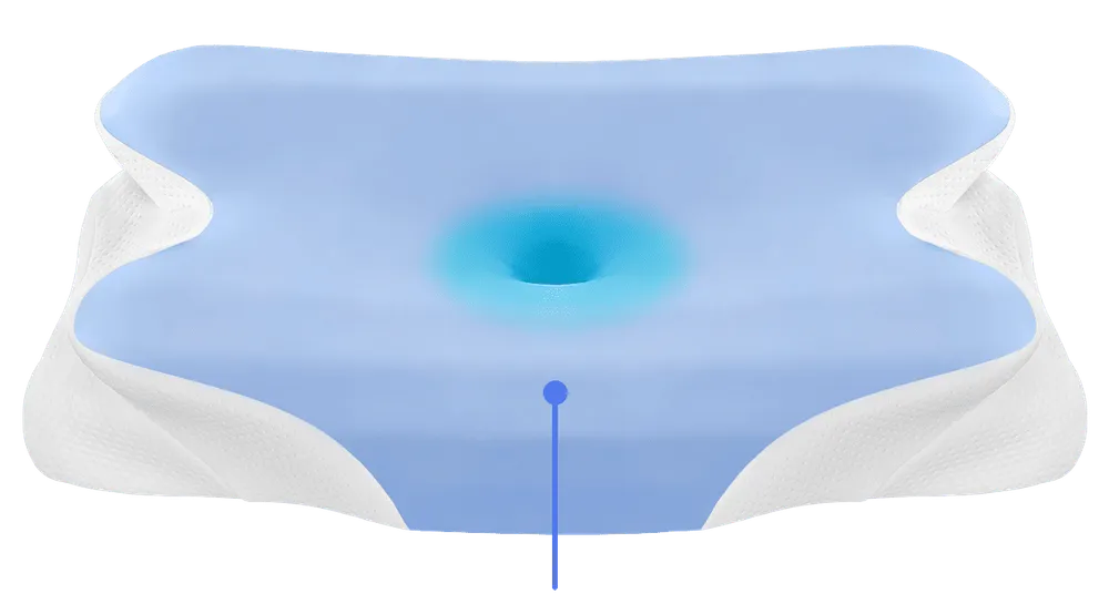 Melara Pillow with the lowered central core highlighted where the head rests