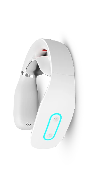 Close-up of the SootheSmart neck massager control panel and heat/pulse buttons